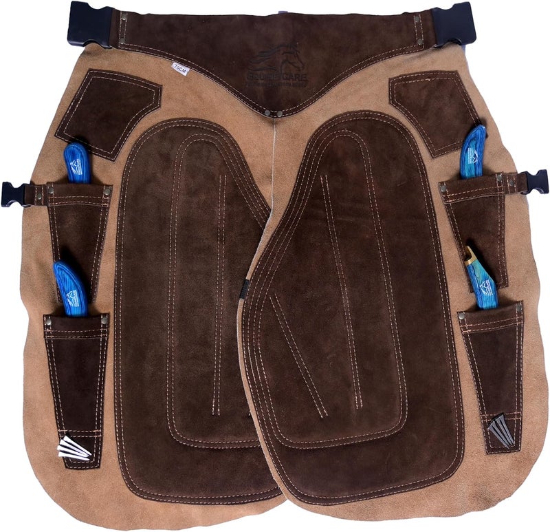 Equine Care Farrier Apron Chaps – Cowhide Suede Leather, Foam Padded Thigh and Back Support, Adjustable Waist, Tool Pockets, Magnetic Nail Holders (23 inches (59 cm)) - Image 2